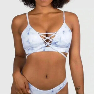 Creatures of XIX Frosted Marble Lace Up Swim Bikini Top XL